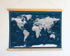 World Map Canvas with Wooden Hangers – Navy Blue & White