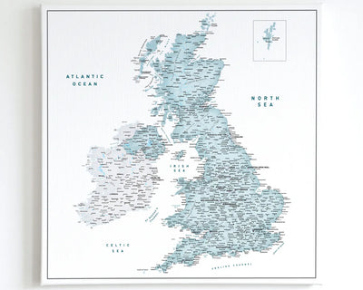 UK & Ireland Push Pin Map – Blue & White