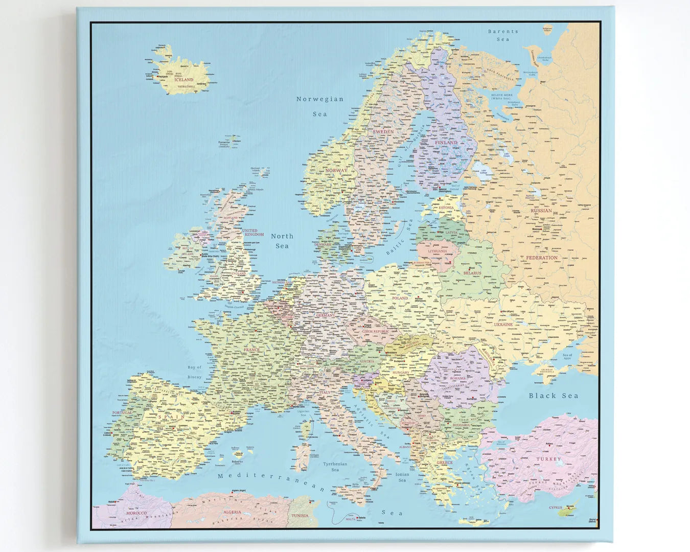 Push Pin Europe Map – Sky Blue & Multicolor