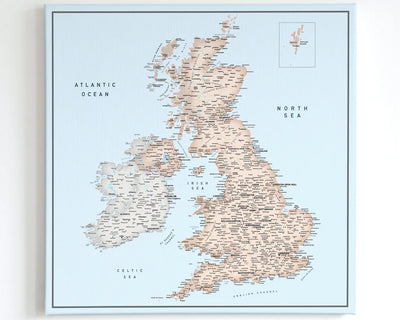 UK & Ireland Push Pin Map – Blue & Beige