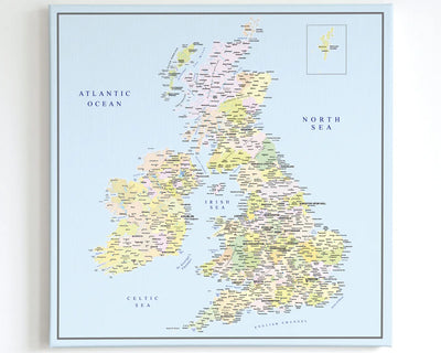 UK & Ireland Push Pin Map – Blue & Multicolor