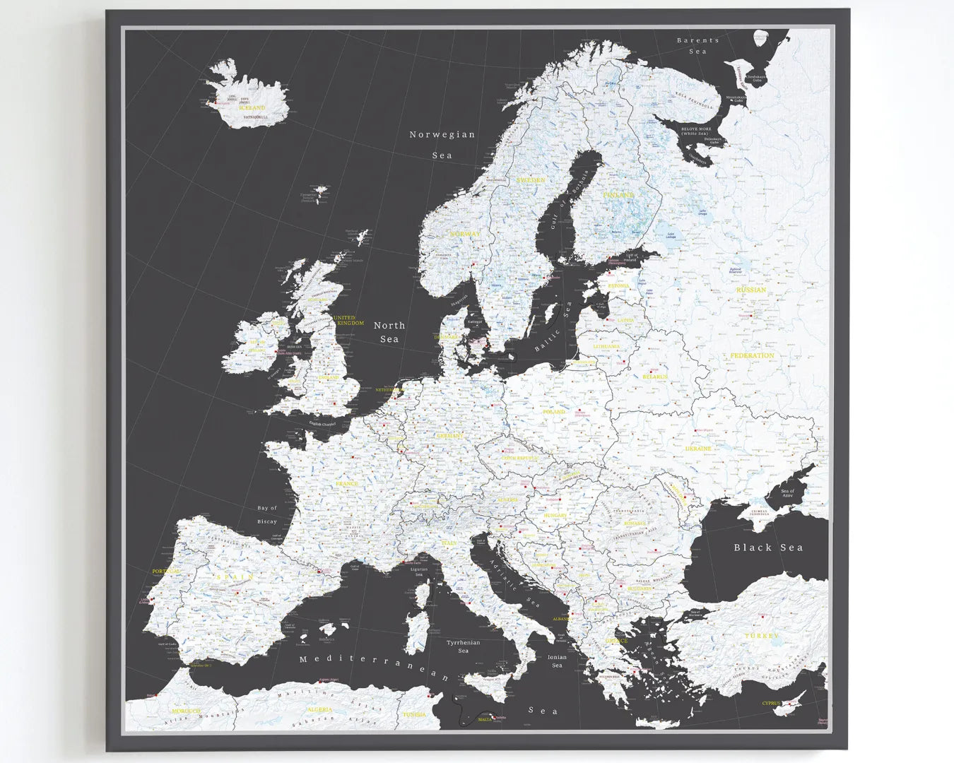 Push Pin Europe Map – Black & White