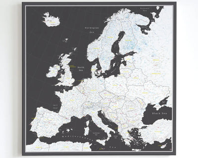 Push Pin Europe Map – Black & White
