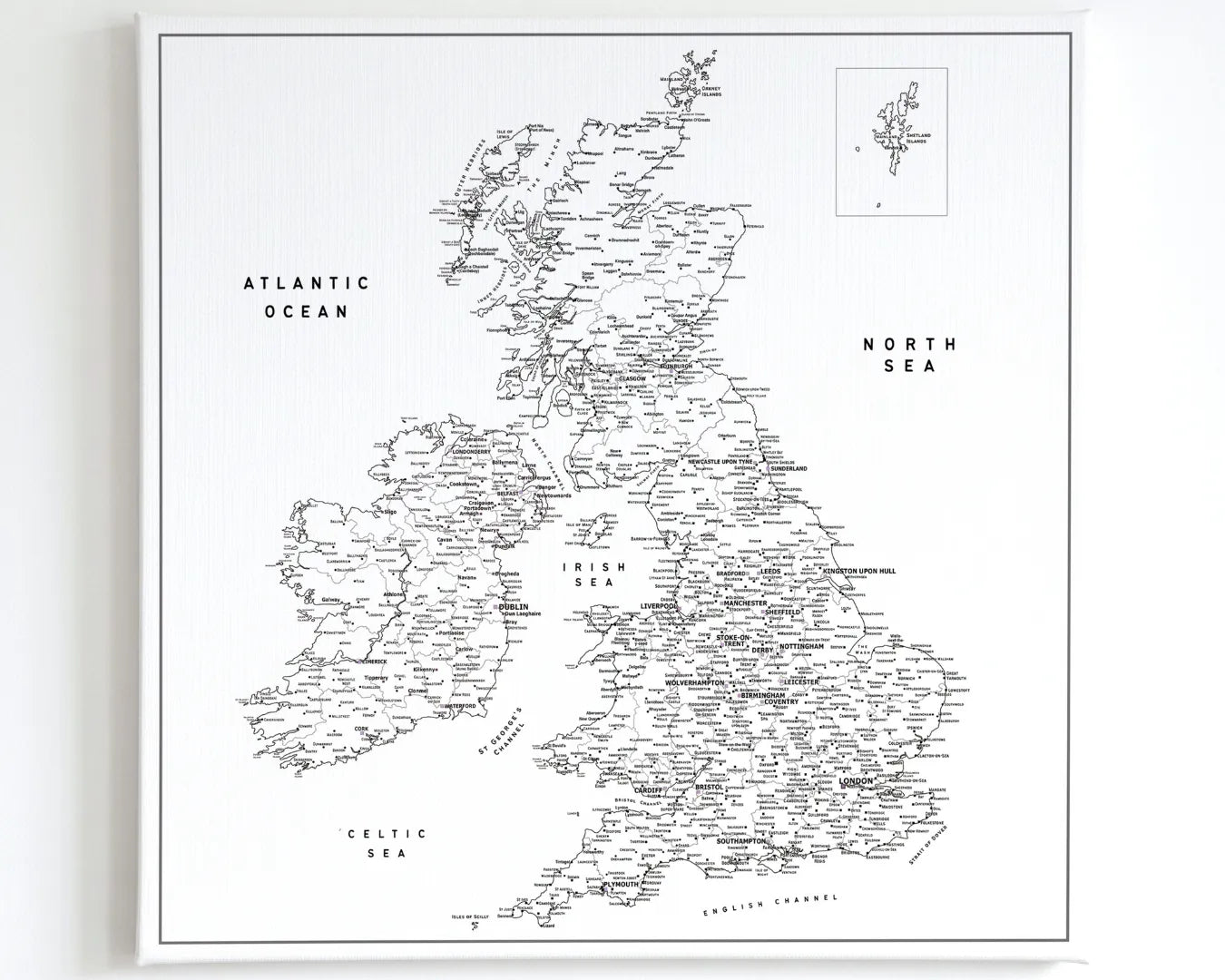 UK & Ireland Push Pin Map – Minimalist Black & White