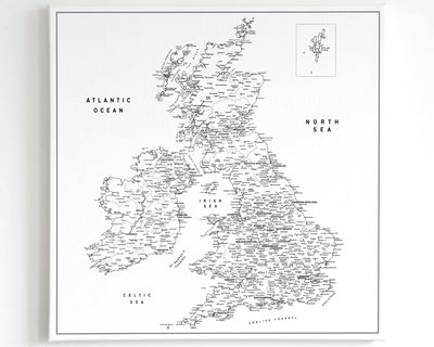UK & Ireland Push Pin Map – Minimalist Black & White