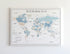 Push Pin World Map Canvas – Minimalist White, Blue & Beige