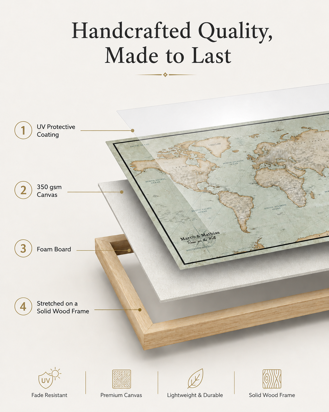 Push Pin World Map Canvas – Blue & Beige