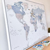 Push Pin World Map Canvas – White, Blue & Gray