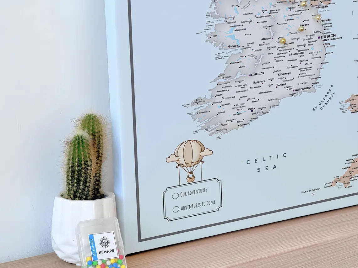 UK & Ireland Push Pin Map – Blue & Beige