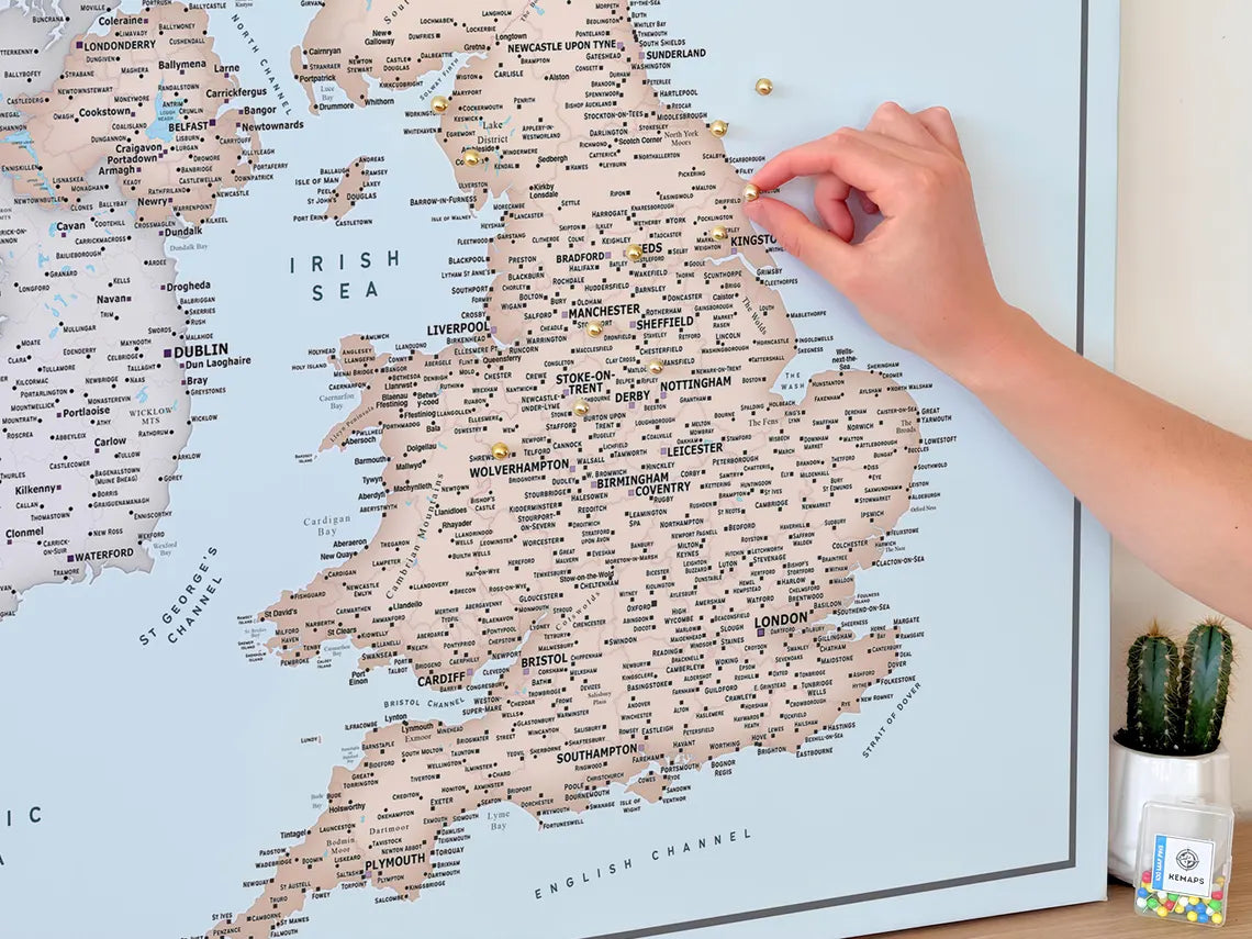 UK & Ireland Push Pin Map – Blue & Beige