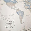 Push Pin World Map Canvas – White, Blue & Gray