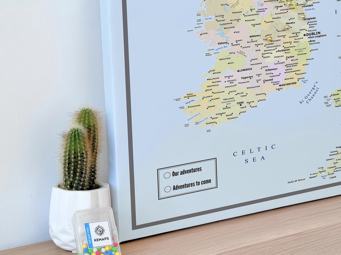 UK & Ireland Push Pin Map – Blue & Multicolor