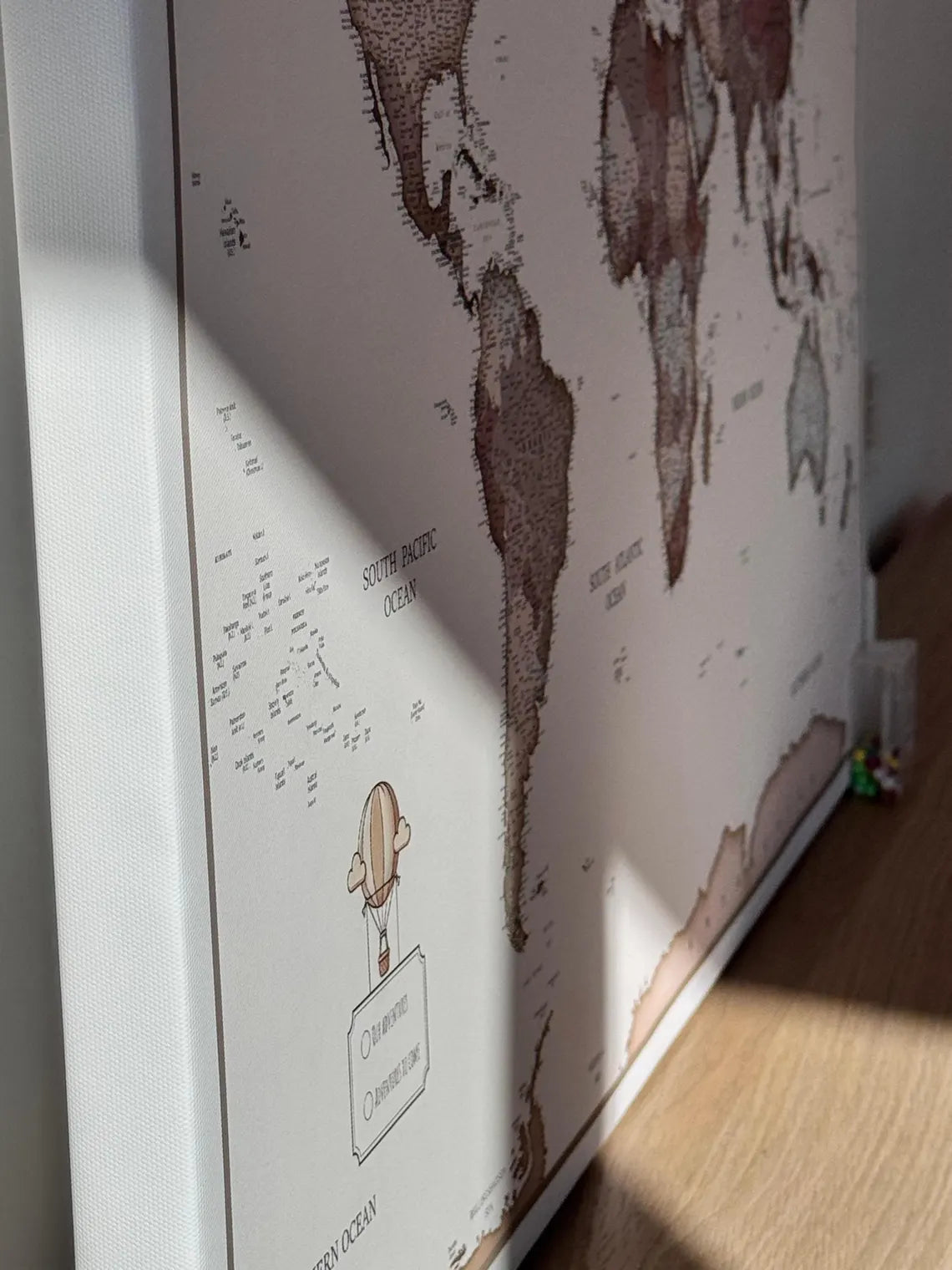 Push Pin World Map Canvas – Brown & Beige