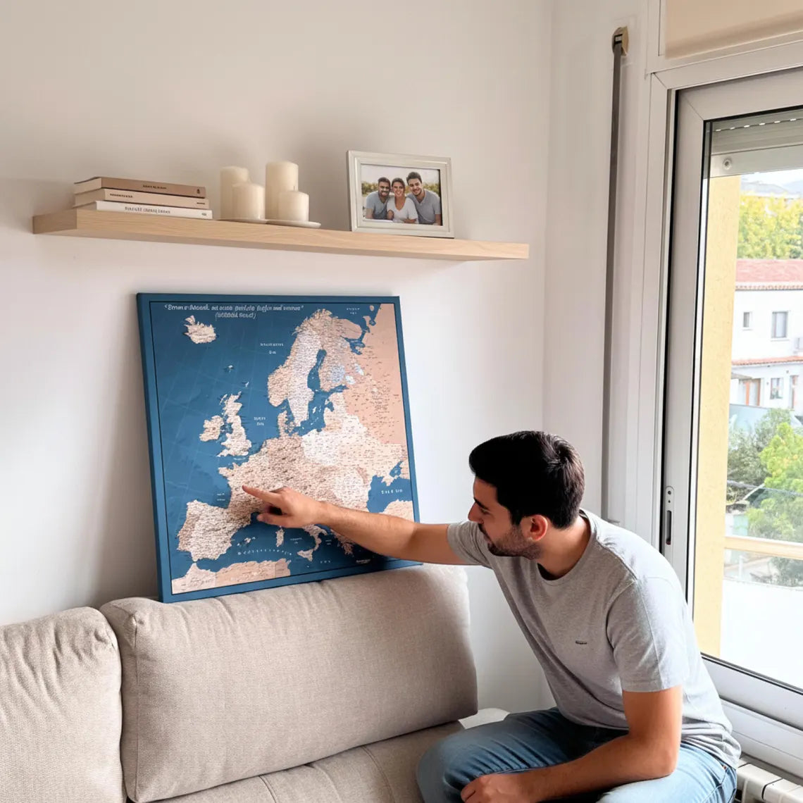 Push Pin Europe Map – Blue, Beige & White