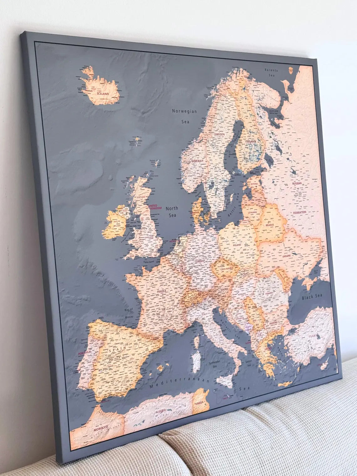 Push Pin Europe Map – Grey, Brown & Orange
