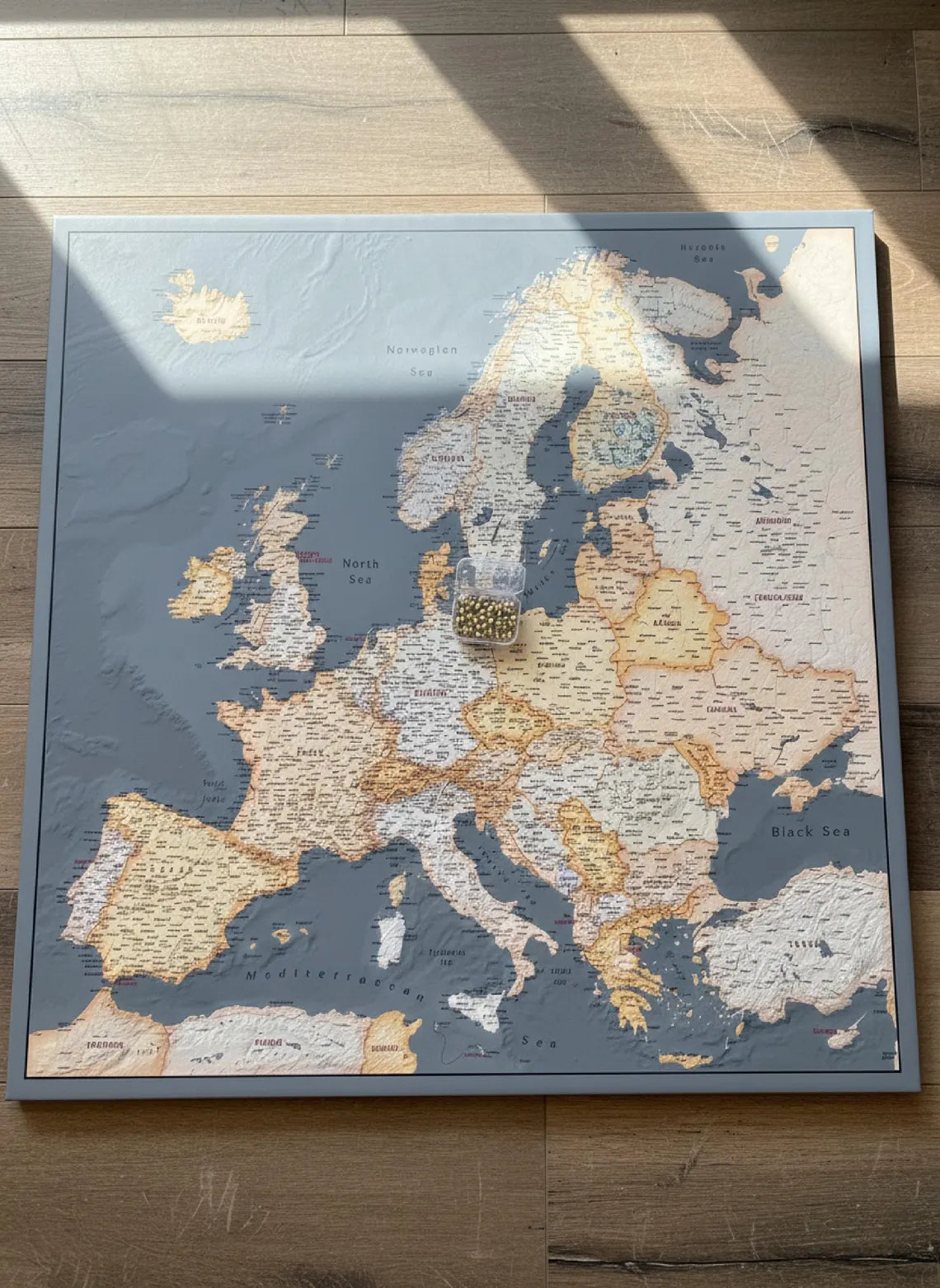 Push Pin Europe Map – Grey, Brown & Orange