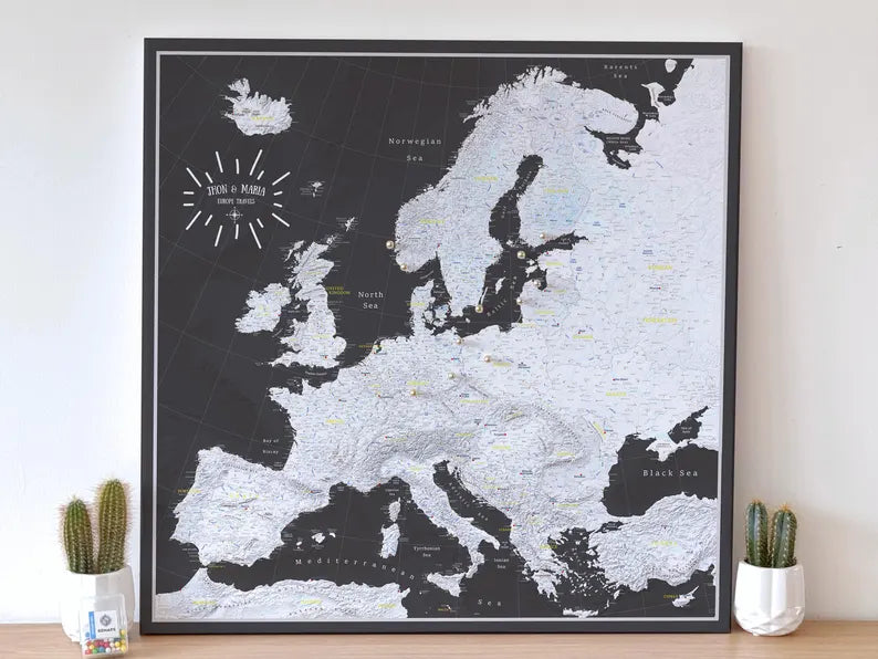 Push Pin Europe Map – Black & White