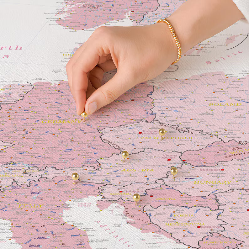 Push Pin Europe Map – Pink & White