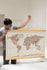 World Map Canvas with Wooden Hangers – Brown & Beige