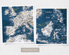 World Map Canvas with Wooden Hangers – Navy Blue & White