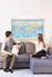 World Map Canvas with Wooden Hangers – Blue & Multicolor