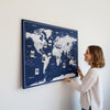 Push Pin World Map Canvas – Blue Navy & Grey