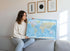 Push Pin World Map Canvas – Blue Ocean & Multicolor