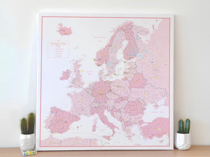 Push Pin Europe Map – Pink & White
