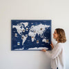 Push Pin World Map Canvas – Blue Navy & Grey