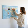 Push Pin World Map Canvas – Blue Ocean & Multicolor