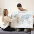 Push Pin World Map Canvas – Minimalist White, Blue & Beige