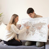 Push Pin World Map Canvas – Blue, Beige & White