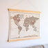 World Map Canvas with Wooden Hangers – Brown & Beige