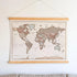 World Map Canvas with Wooden Hangers – Brown & Beige