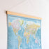World Map Canvas with Wooden Hangers – Blue & Multicolor