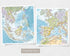 World Map Canvas with Wooden Hangers – Blue & Multicolor