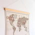 World Map Canvas with Wooden Hangers – Brown & Beige
