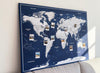 Push Pin World Map Canvas – Blue Navy & Grey
