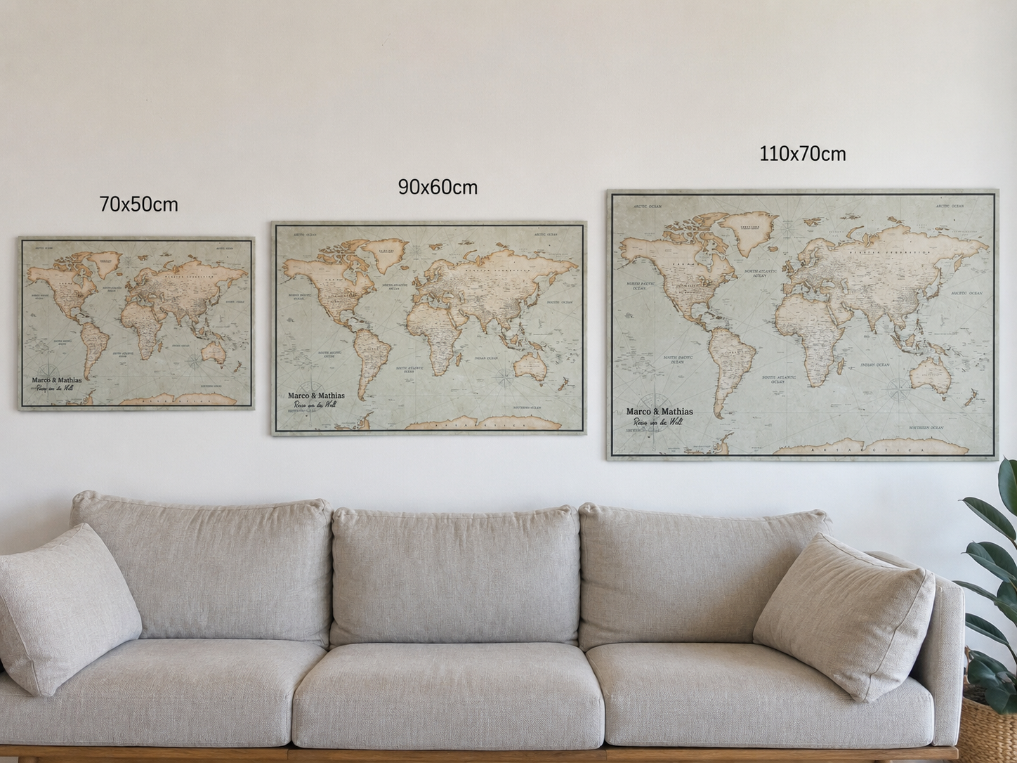 Push Pin World Map Canvas – Blue & Beige